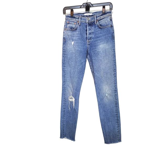 GRLFRND Jeans Karolina Button Fly High Rise Straight Leg Raw Hem Women’s Size 25 - Picture 1 of 10